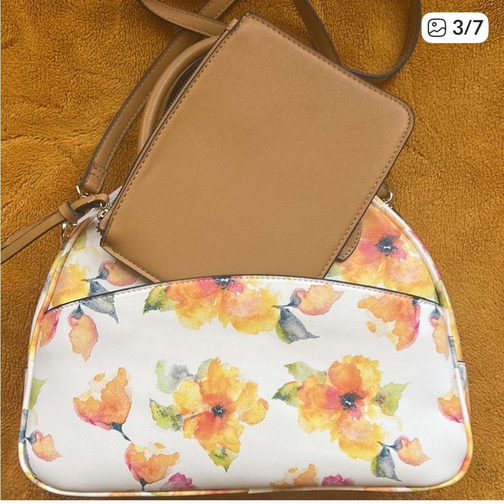 Nanette Lepore Yellow Floral Purse Women handbag adj shoulder strap and handles